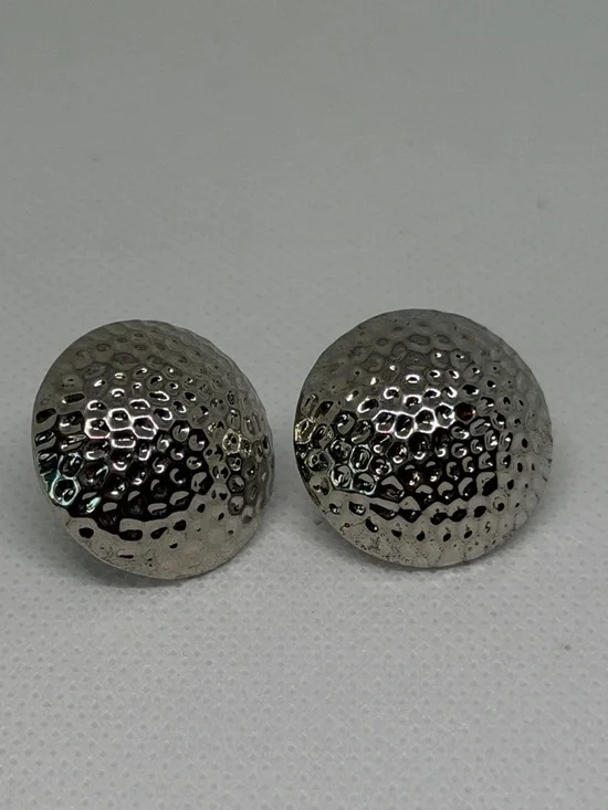 Silver Hammered Disc Stud Earrings Bold Statement Textured - Picture 3 of 3